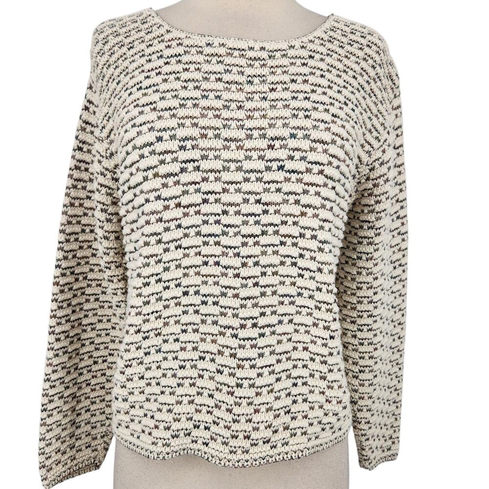 Vintage 90s Reba Rose Woven Thick Knit Sweater – Cream/Multi – Size Small